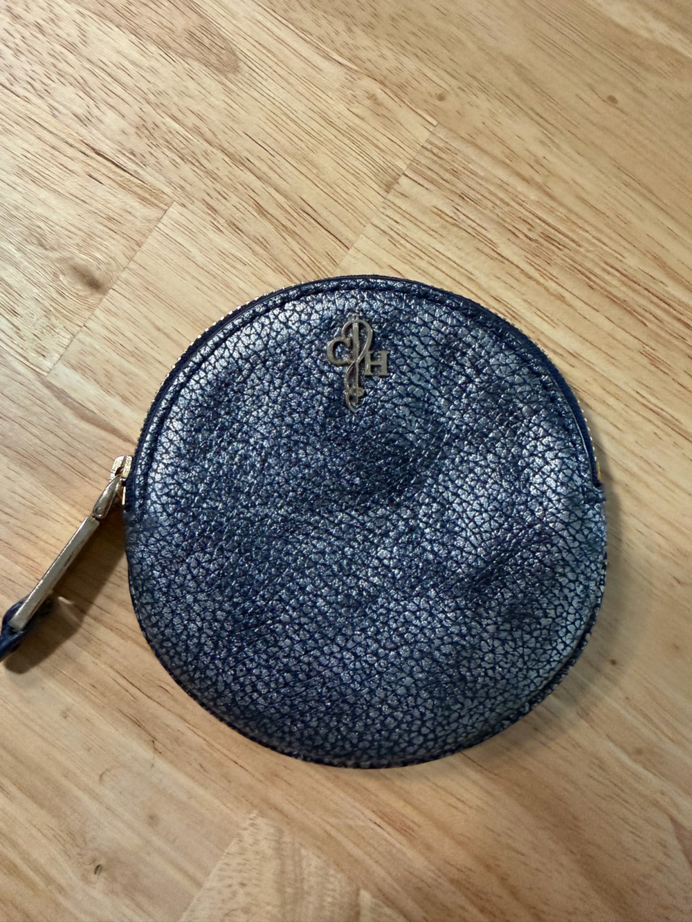 Cole Haan navy blue leather coin purse with textured pebbled finish
